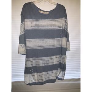 Raquel Allegra Dress 3 / XL Womens Blue Striped 3/4 Sleeve Tunic Shirt Style